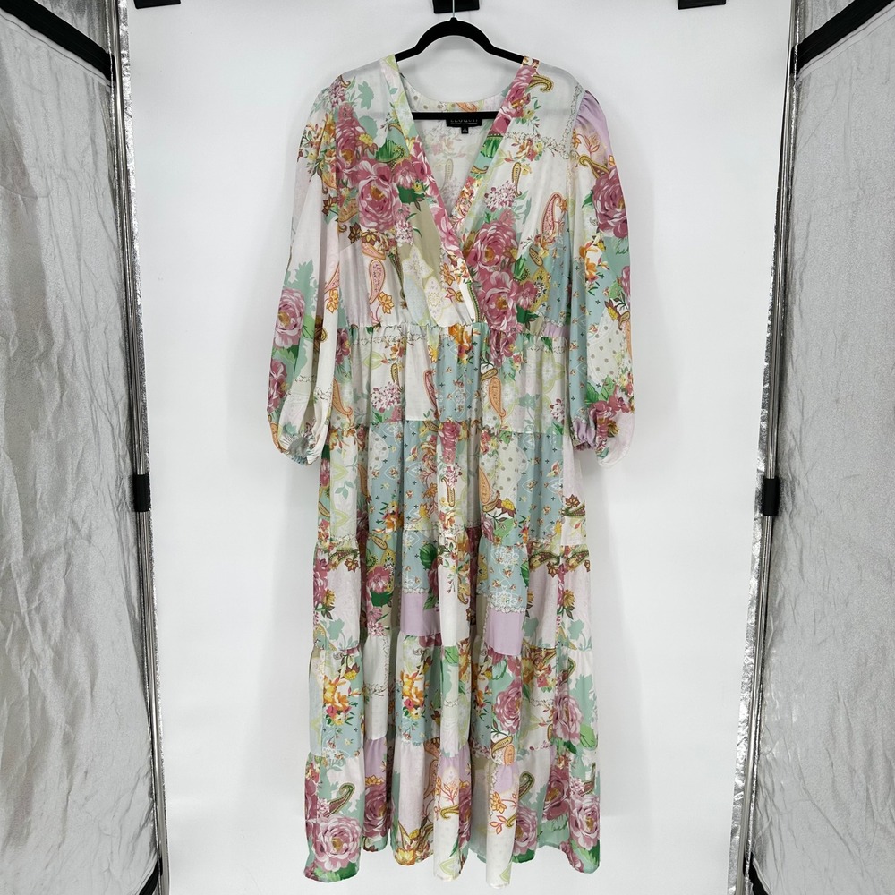 Eloquii Floral Patchwork Paisley Belted Maxi Dress Boho Botanical Women's 18 - Picture 2 of 7